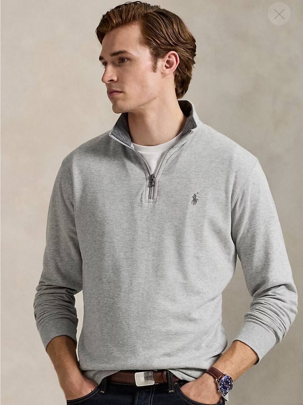 Polo Ralph Lauren Luxury Jersey Quarter-Zip Pullover Andover Heather grey